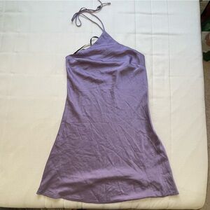 lavender halter satin dress